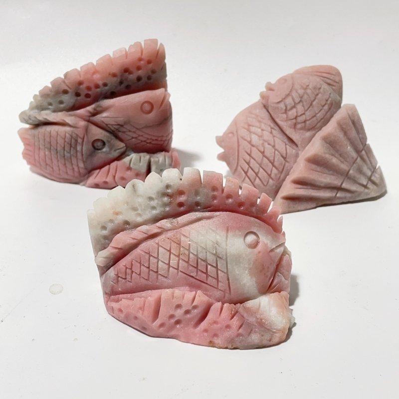 9 Pieces Beautiful Pink Opal Fish Carving - Wholesale Crystals