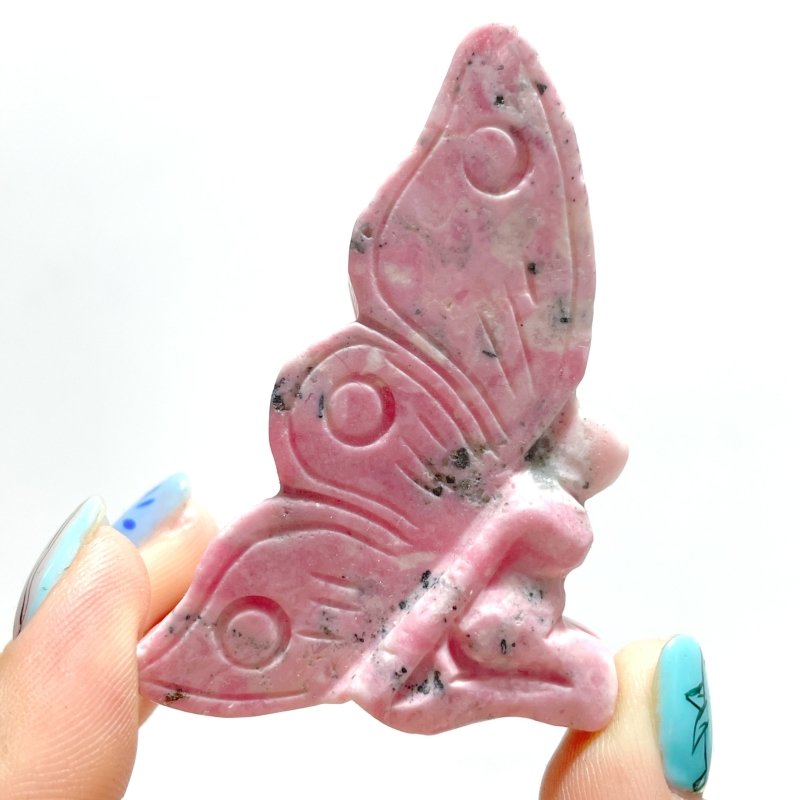 9 Pieces Beautiful Rhodochrosite Butterfly Fairy Carving - Wholesale Crystals