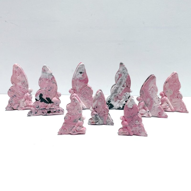 9 Pieces Beautiful Rhodochrosite Butterfly Fairy Carving - Wholesale Crystals