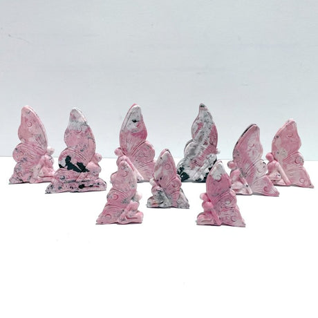 9 Pieces Beautiful Rhodochrosite Butterfly Fairy Carving - Wholesale Crystals