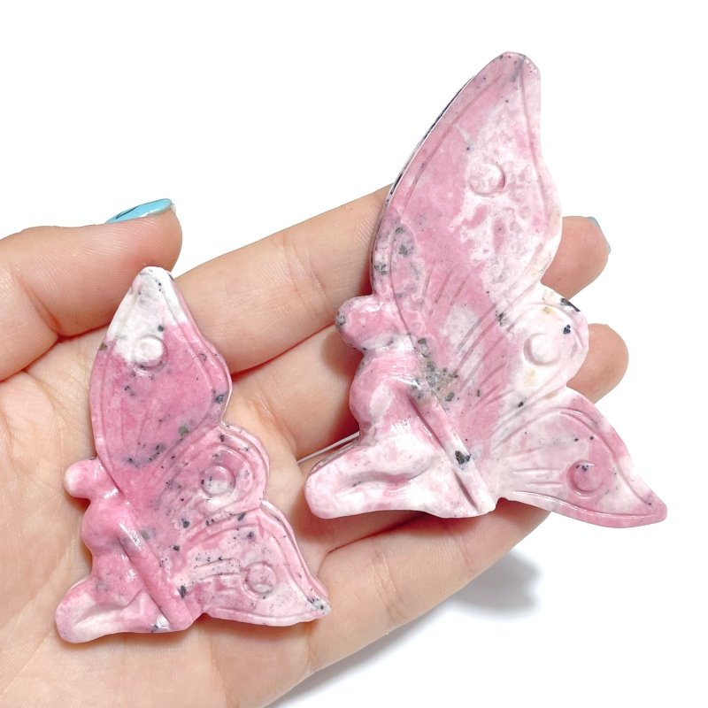 9 Pieces Beautiful Rhodochrosite Butterfly Fairy Carving - Wholesale Crystals