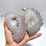 9 Pieces Geode Agate Druzy Indian Feathers Carving - Wholesale Crystals