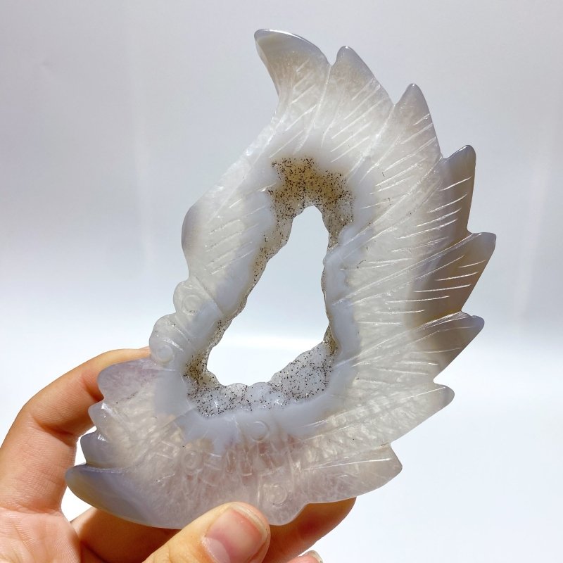 9 Pieces Geode Agate Druzy Indian Feathers Carving - Wholesale Crystals