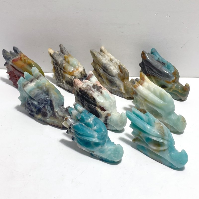 9 Pieces Large Caribbean Calcite Dragon Head Carving Closeout - Wholesale Crystals