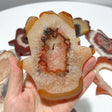 9 Pieces Large Carnelian Geode Hamsa Hand Carving - Wholesale Crystals