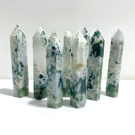 9 Pieces Large Druzy Moss Agate Point - Wholesale Crystals