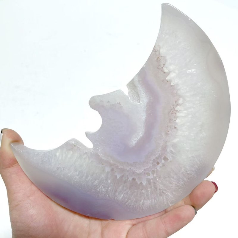 9 Pieces Large Geode Agate Moon Face Carving With Stand - Wholesale Crystals