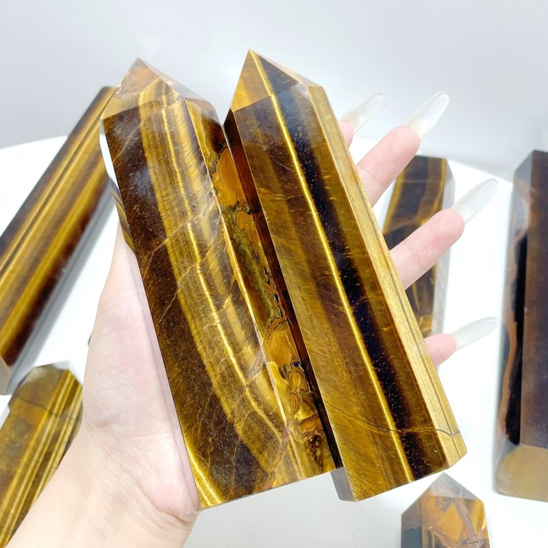 9 Pieces Large Tiger Eye Tower Points - Wholesale Crystals