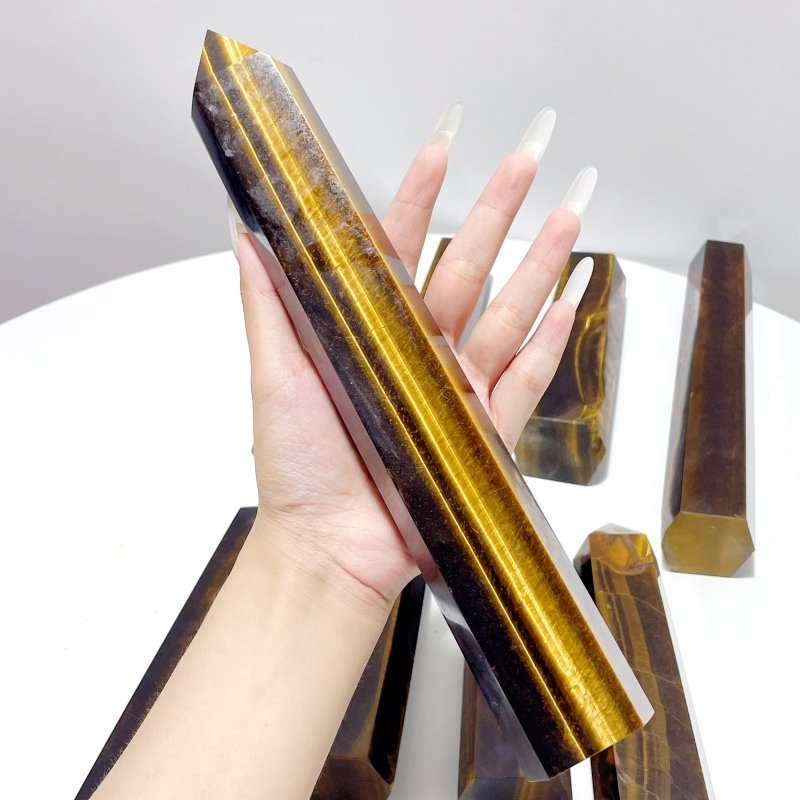 9 Pieces Large Tiger Eye Tower Points - Wholesale Crystals