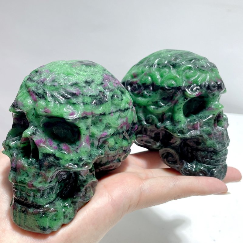 9 Pieces Ruby Zoisite Skull Carving - Wholesale Crystals