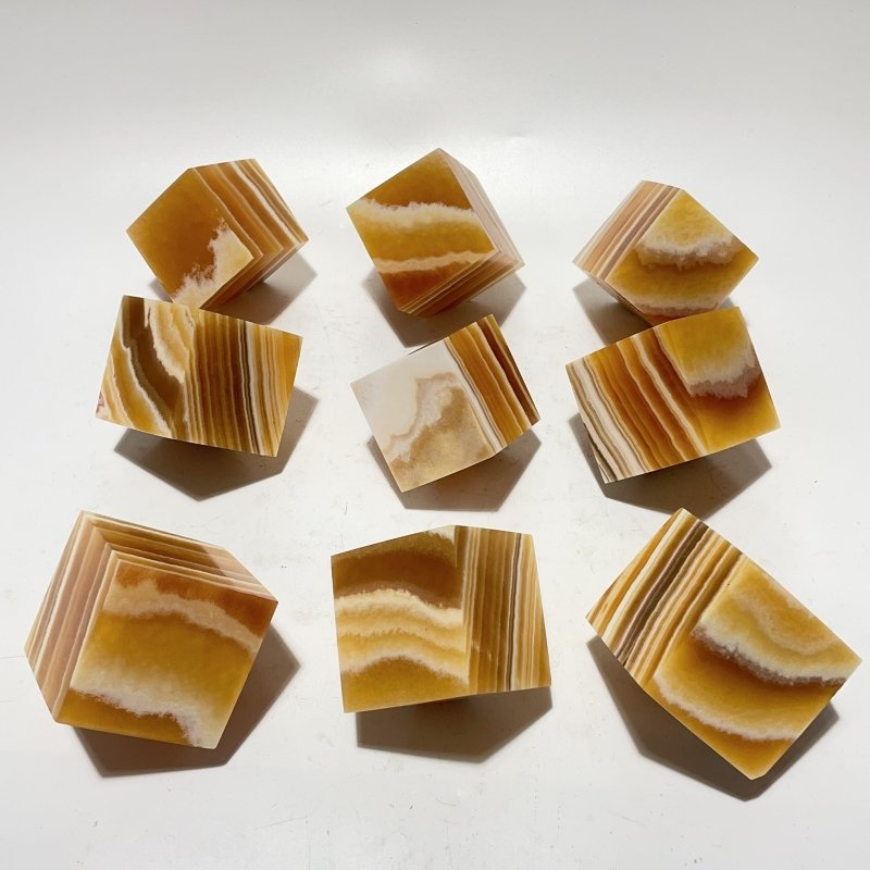 9 Pieces Stripe Yellow Calcite Stand Cube - Wholesale Crystals