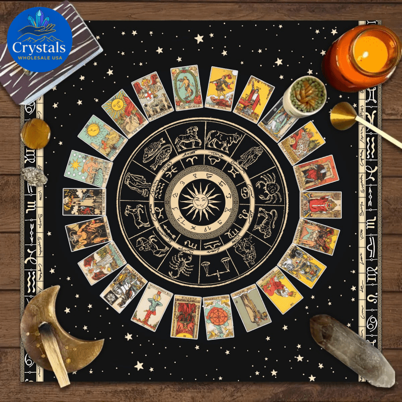 9 Sun Floral & Moon Phase Tarot Tablecloth - Wholesale Crystals