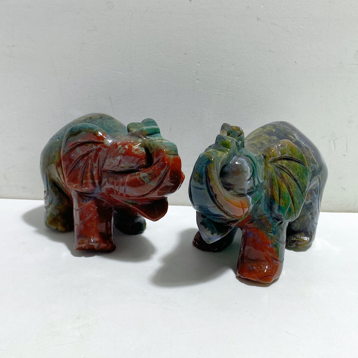 2 Pieces Large Ocean Jasper Elephant Carving