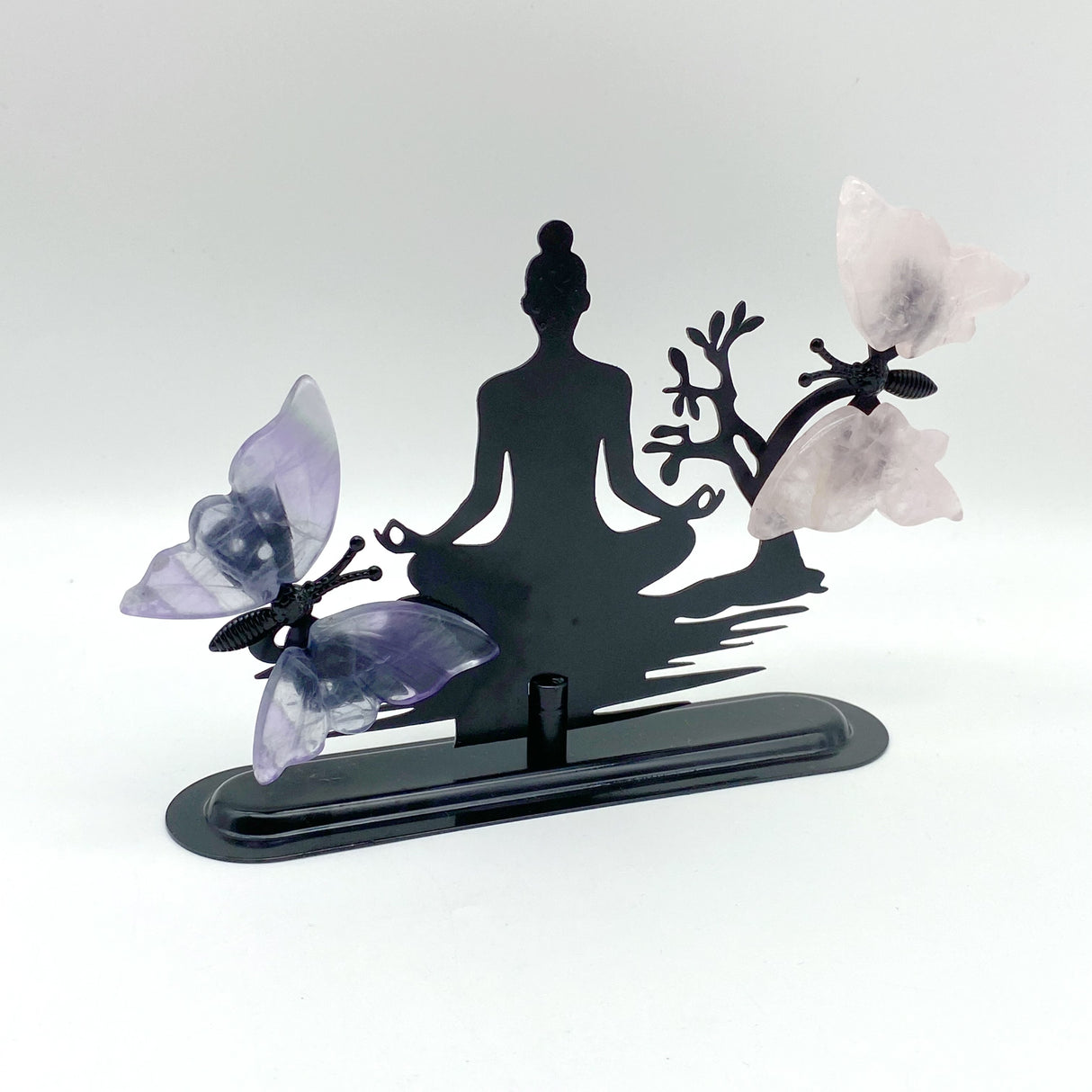 Mixed Materials Butterfly Wing Carving With Yoga Woman Stand Wholesale