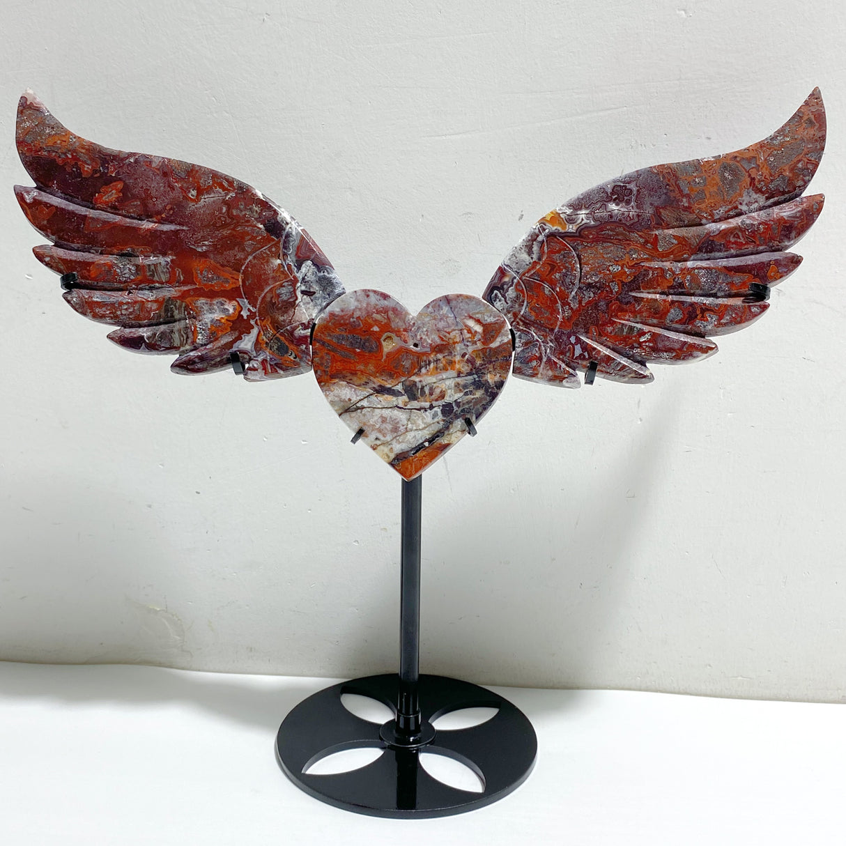 Morocco Agate Heart Wing Carving With Stand