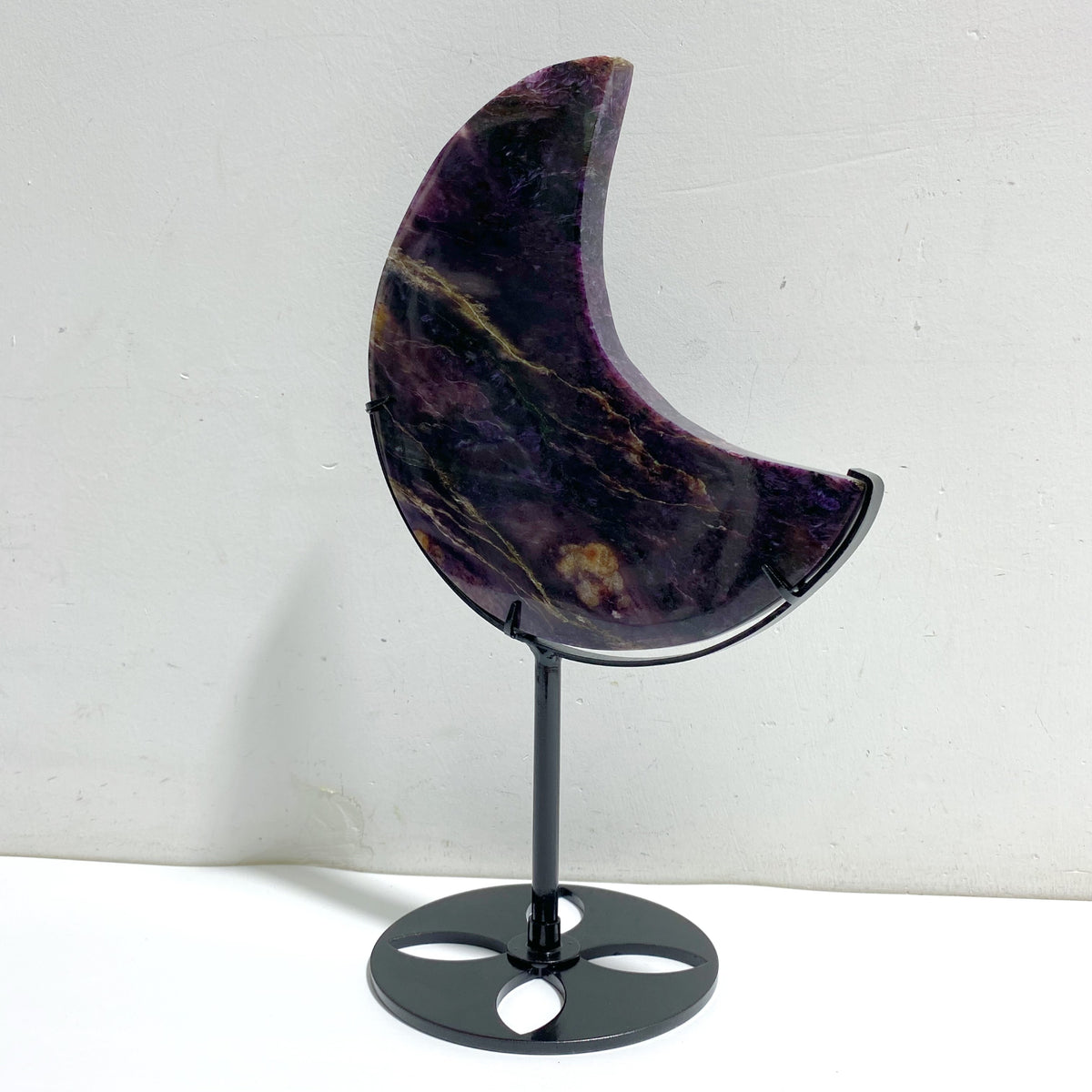 Large Charoite Moon Carving With Stand