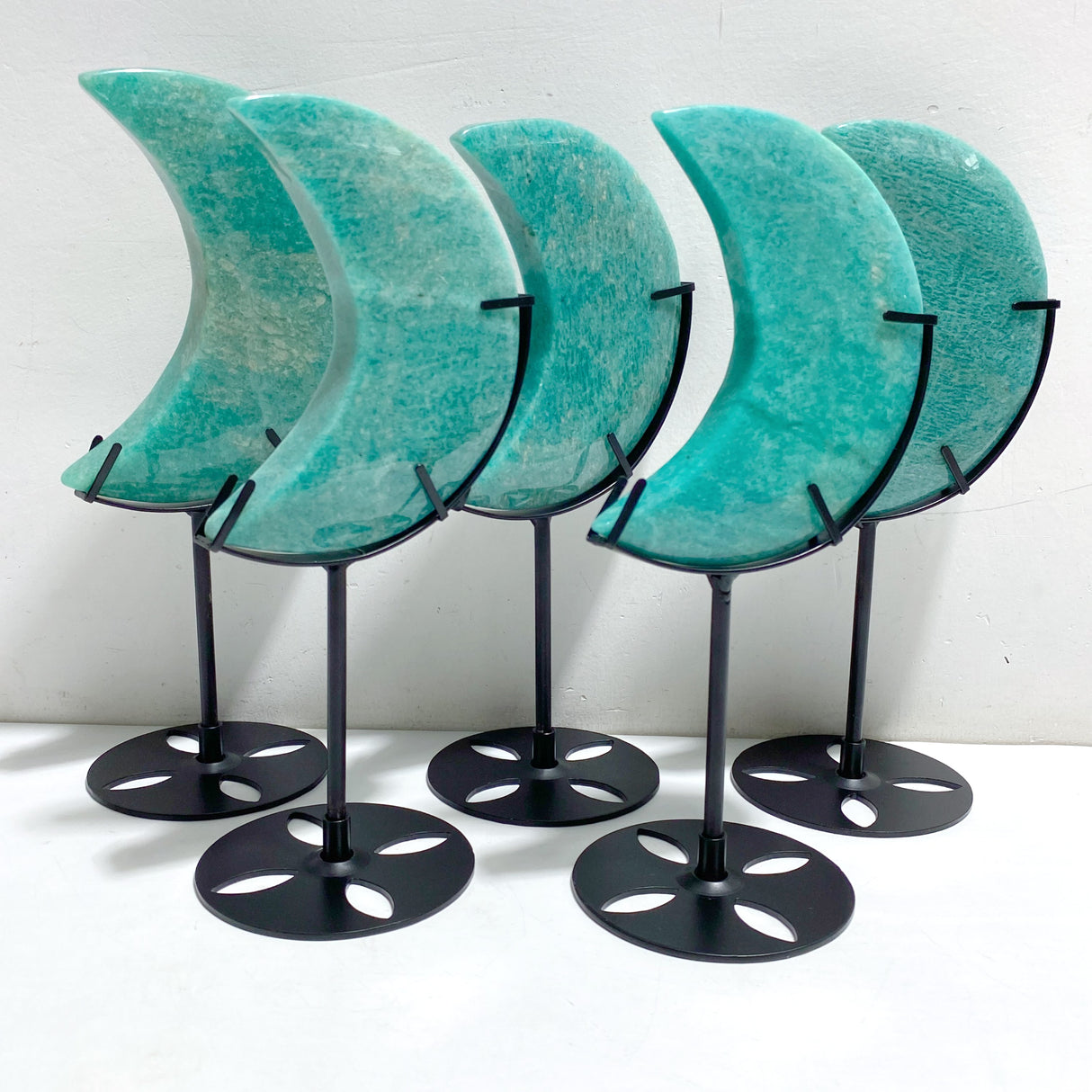5 Pieces Large Amazonite Moon Carving With Stand