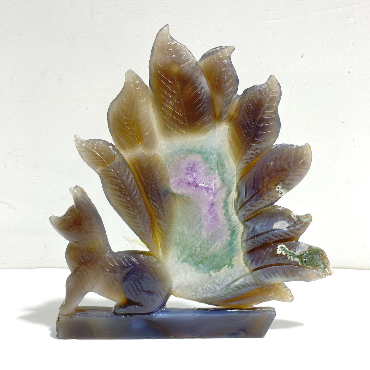 Beautiful Geode Druzy Agate Nine-tailed Fox Carving #6