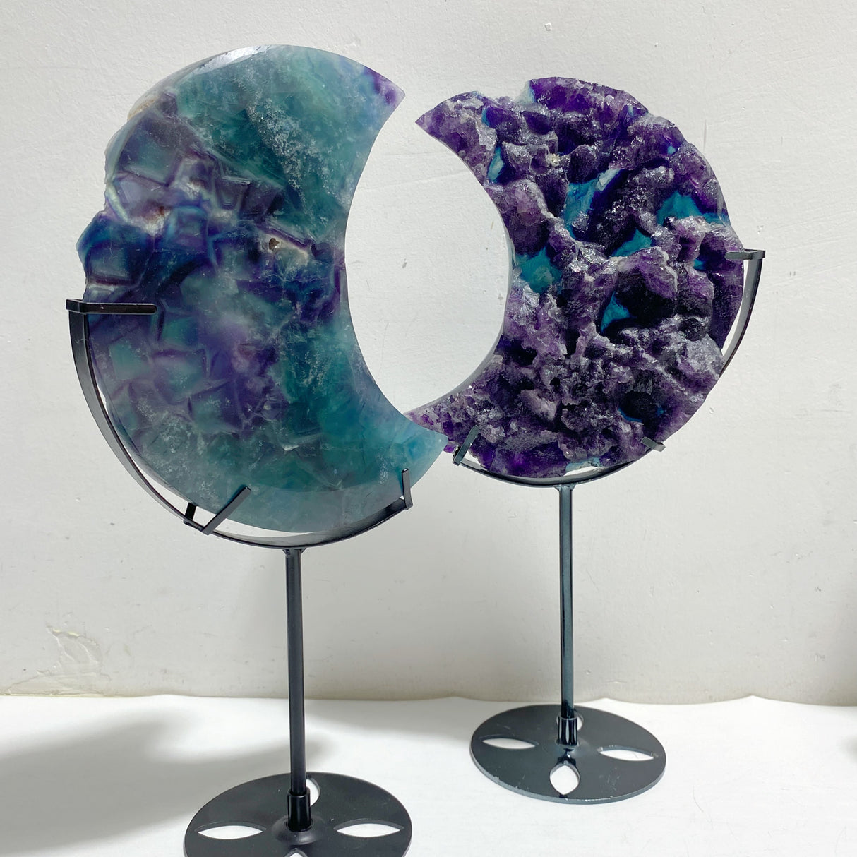 6 Pieces Fluorite Moon Carving With Stand