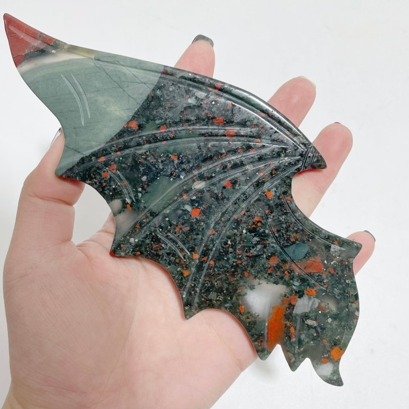 Africa Blood Stone Demon And Angel Wing Carving With Stand - Wholesale Crystals