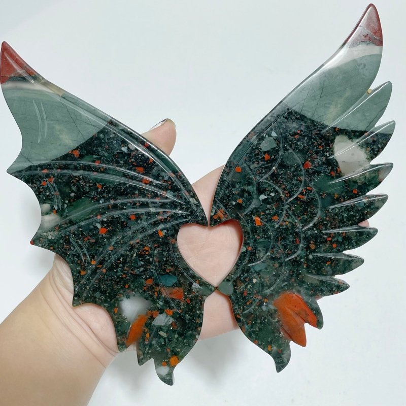 Africa Blood Stone Demon And Angel Wing Carving With Stand - Wholesale Crystals