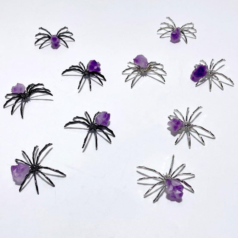 Amethyst Cluster Sphere Spider Ornament Handmade Alloy Spider Wholesale - Wholesale Crystals