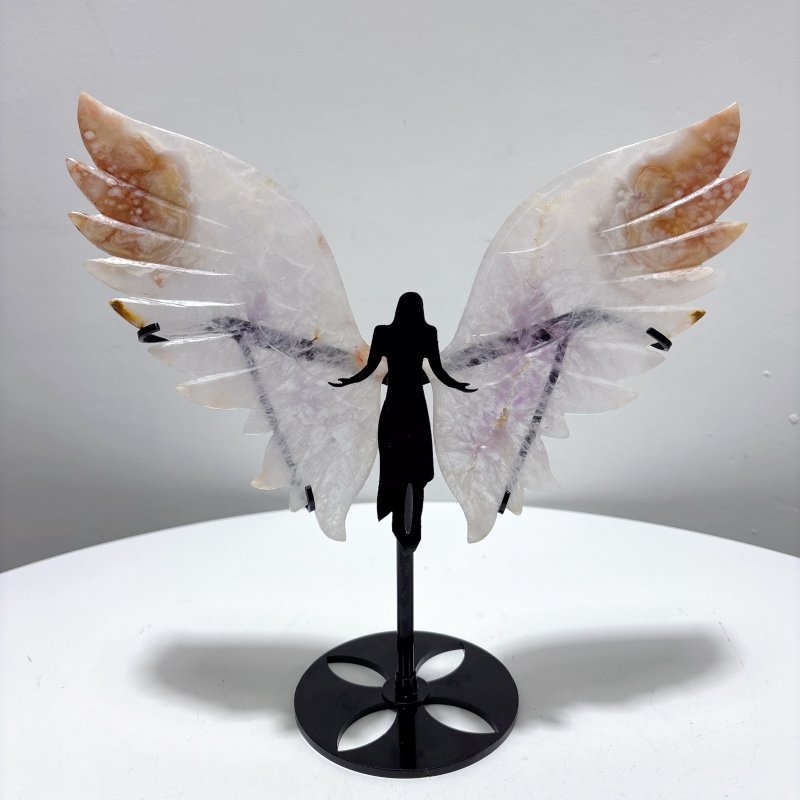 Amethyst Mixed Agate Angel Wing Carving With Stand - Wholesale Crystals