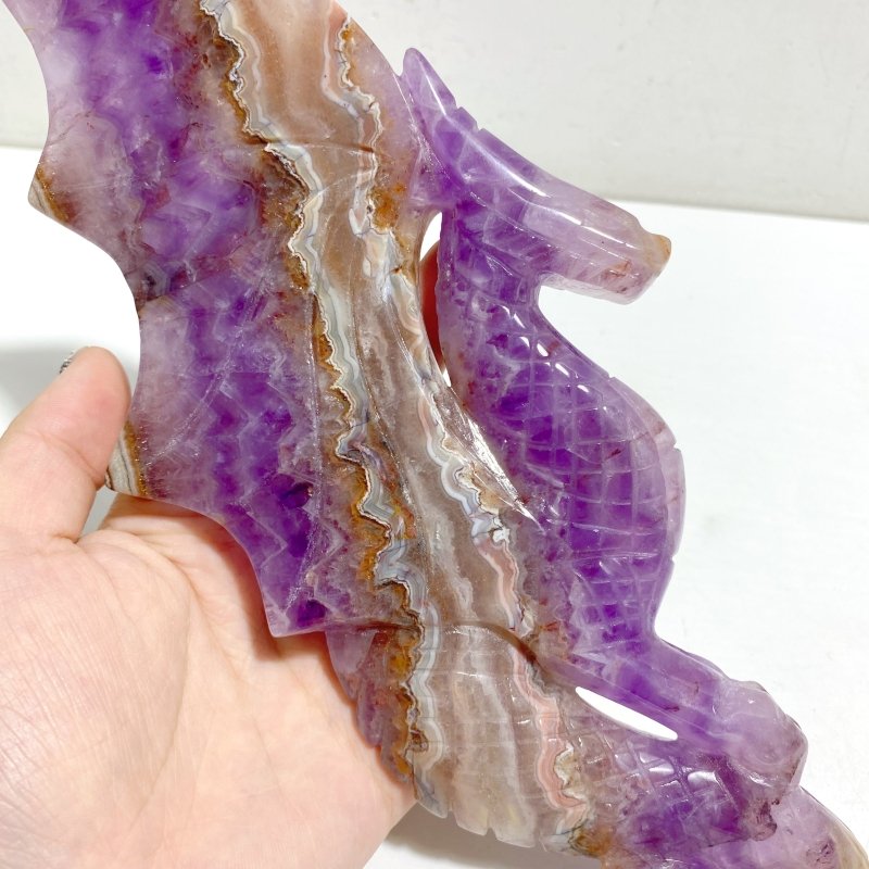 Amethyst Mixed Stripe Agate Flying Dragon Carving With Stand -Wholesale Crystals
