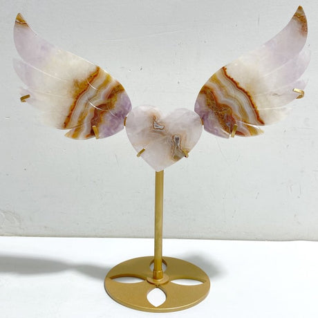Amethyst Mixed Stripe Agate Heart Wing Carving With Stand -Wholesale Crystals