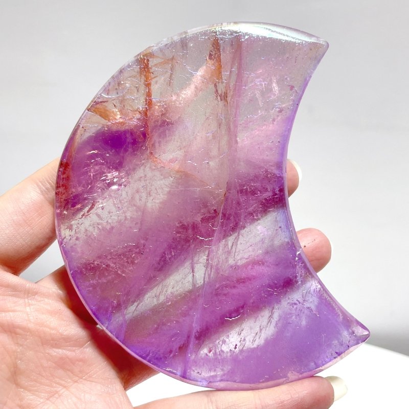 Aura Mixed Color Clear Quartz Moon Carving Wholesale - Wholesale Crystals