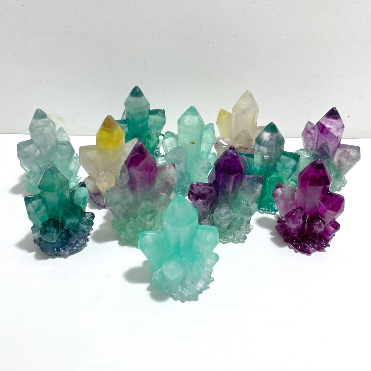 12 Pieces Beautiful Rainbow Fluorite Cluster Carving