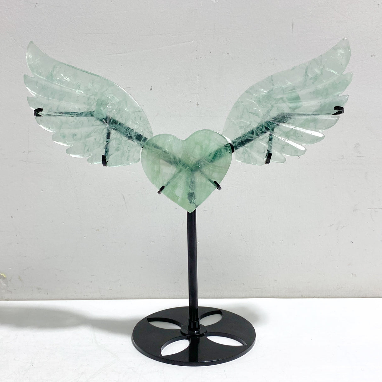 Unique Green Fluorite Heart Wing Carving With Stand