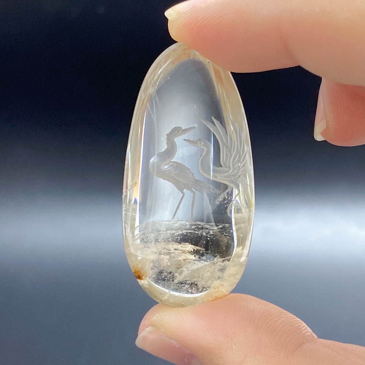 2 Pieces Crane Garden Quartz Inner Scene Carving