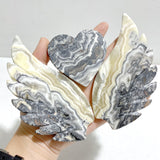 Gray Lace Agate Heart Wing Carving With Stand