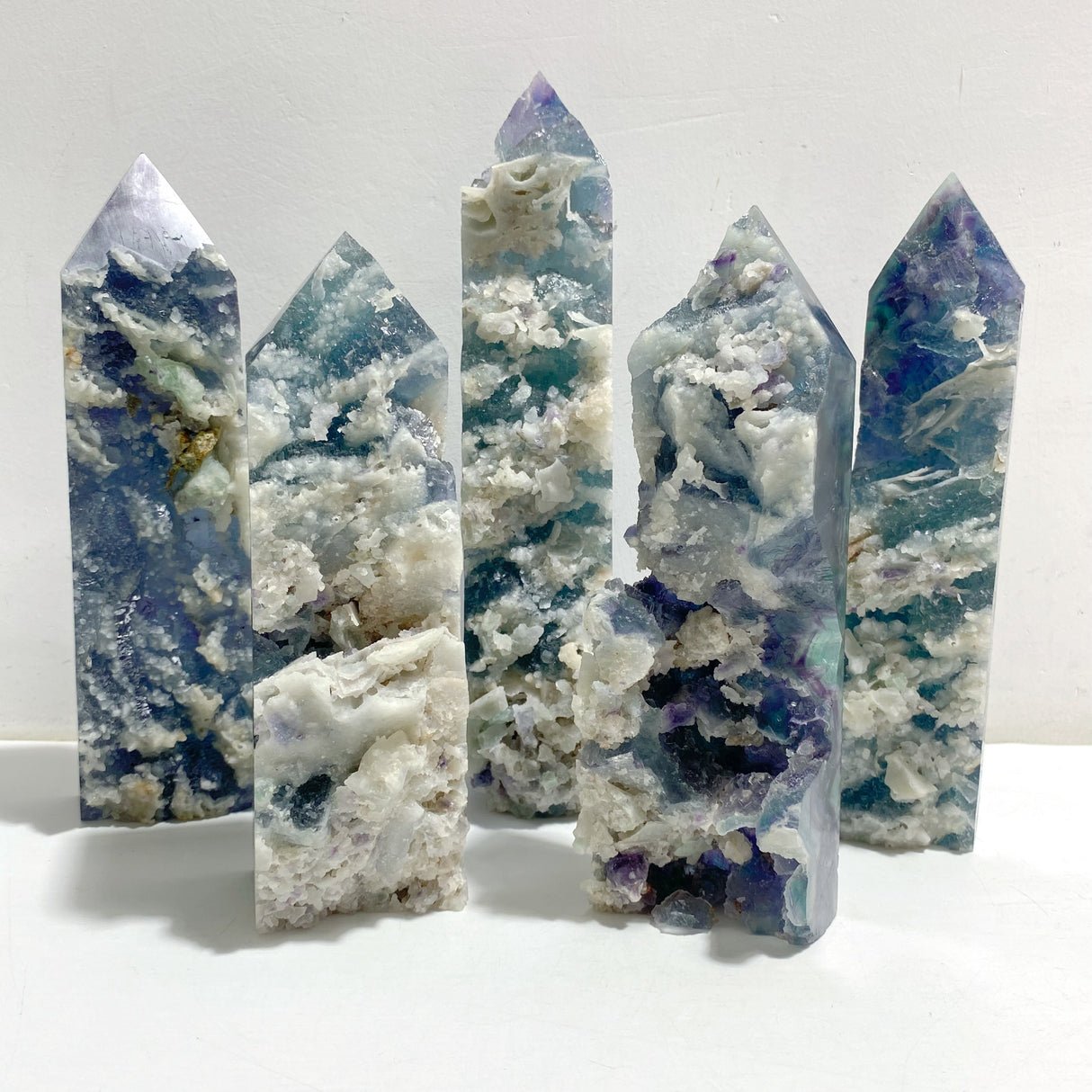 5 Pieces Rainbow Fluorite Raw Side Four-sided Tower Point