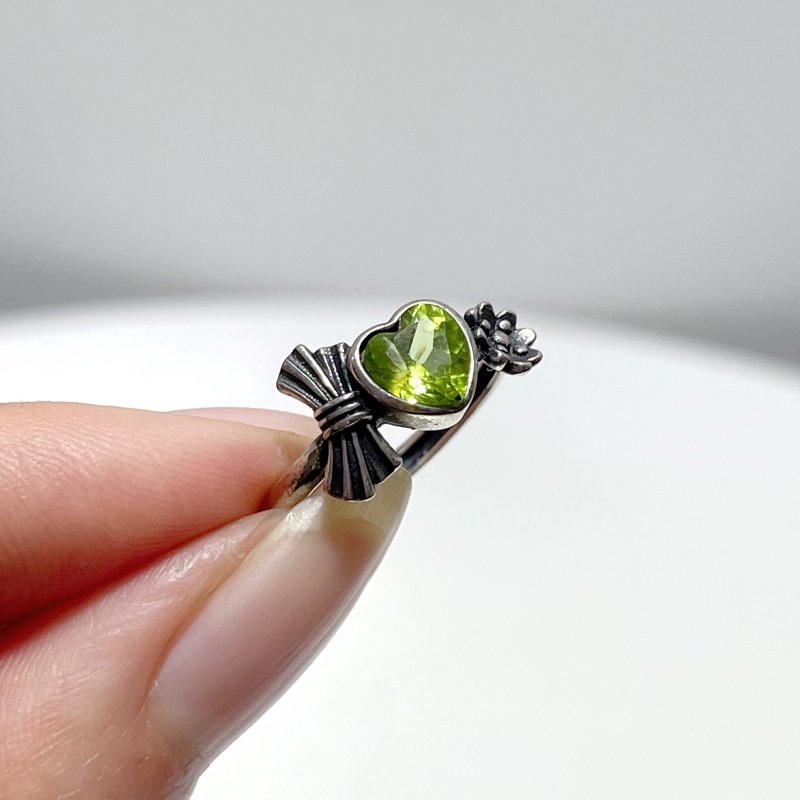 #B6 Silver Rings Wholesale Peridot Smoky Quartz Black Tourmaline Heart Cut Faceted - Wholesale Crystals