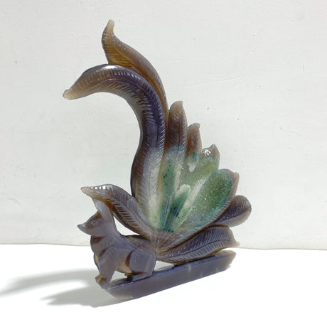 Beautiful Geode Druzy Agate Nine-tailed Fox Carving #1