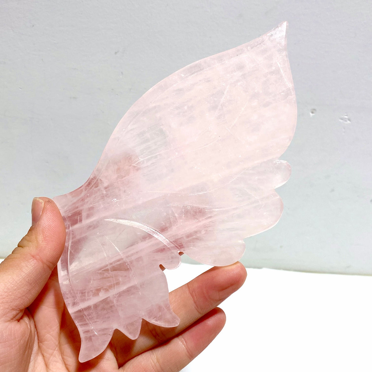 2 Pairs Rose Quartz Butterfly Wing Carving With Stand