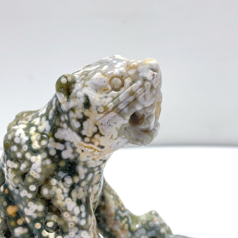 Beautiful 8th Vein Ocean Jasper Leopard Panther Skull Carving - Wholesale Crystals