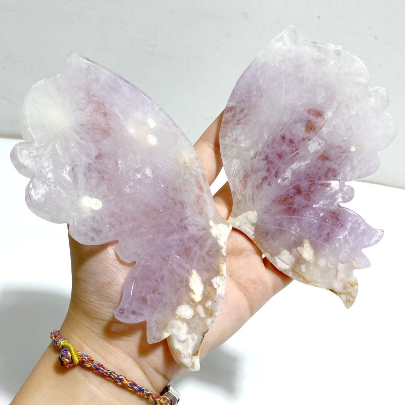 Beautiful Amethyst Mixed Sakura Agate Butterfly Wing Carving With Stand -Wholesale Crystals