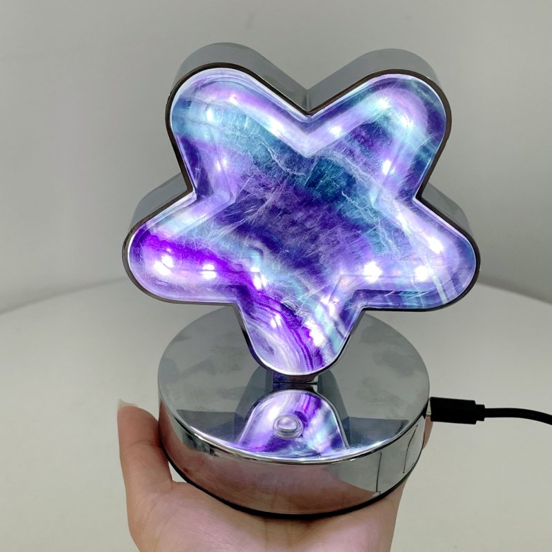 Beautiful Fluorite LED Table Lamp Flower Moon & Heart Shape - Wholesale Crystals