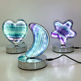 Beautiful Fluorite LED Table Lamp Flower Moon & Heart Shape - Wholesale Crystals