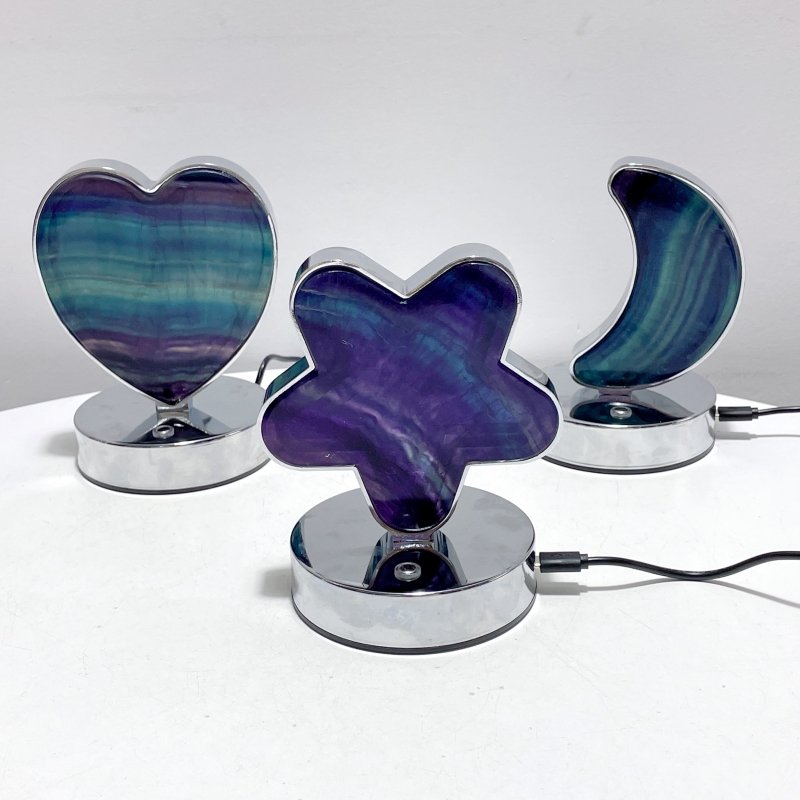 Beautiful Fluorite LED Table Lamp Flower Moon & Heart Shape - Wholesale Crystals