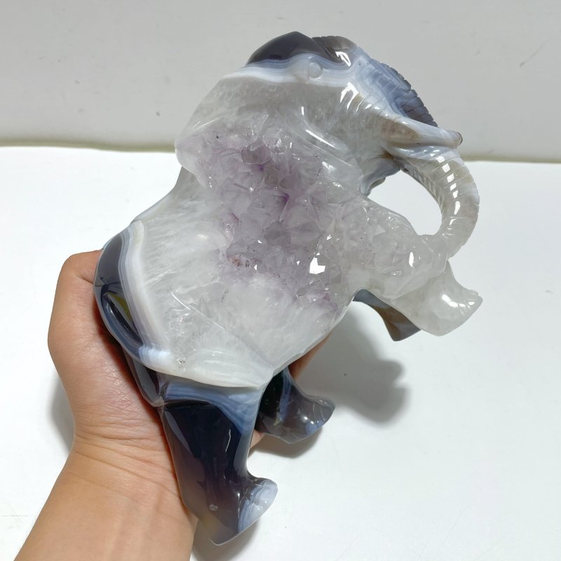 Beautiful Geode Agate Druzy Elephant Animal Carving A02 - Wholesale Crystals