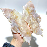Beautiful Geode Sakura Flower Agate Butterfly Wing Carving With Stand - Wholesale Crystals