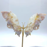 Beautiful Geode Sakura Flower Agate Butterfly Wing Carving With Stand - Wholesale Crystals