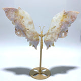 Beautiful Geode Sakura Flower Agate Butterfly Wing Carving With Stand - Wholesale Crystals