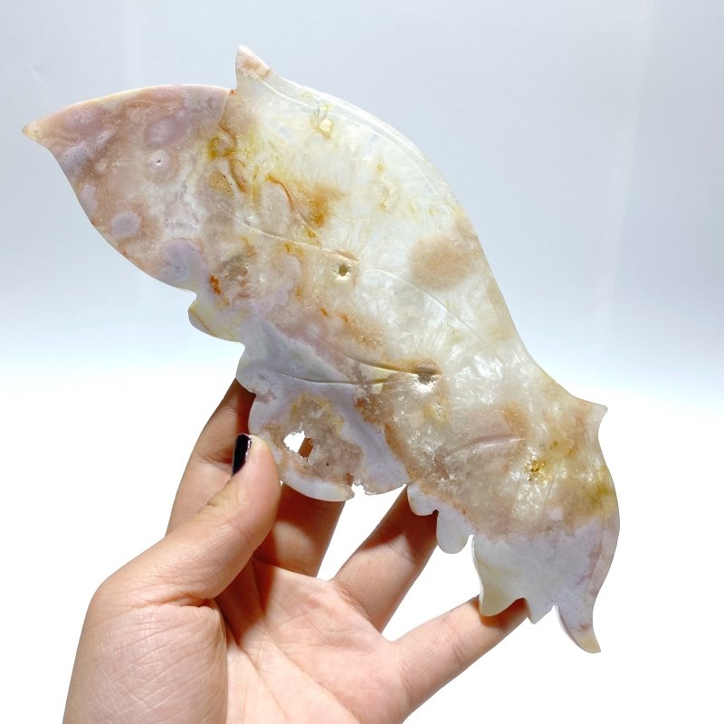 Beautiful Geode Sakura Flower Agate Butterfly Wing Carving With Stand - Wholesale Crystals