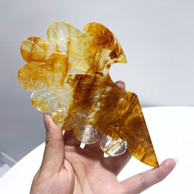 Beautiful Golden Hematoid Quartz Heart Wing Carving With Stand - Wholesale Crystals