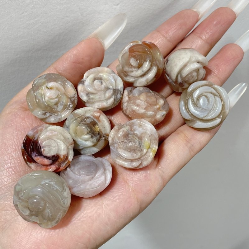 Beautiful Green Pink Sakura Flower Agate Flower Carving Wholesale - Wholesale Crystals